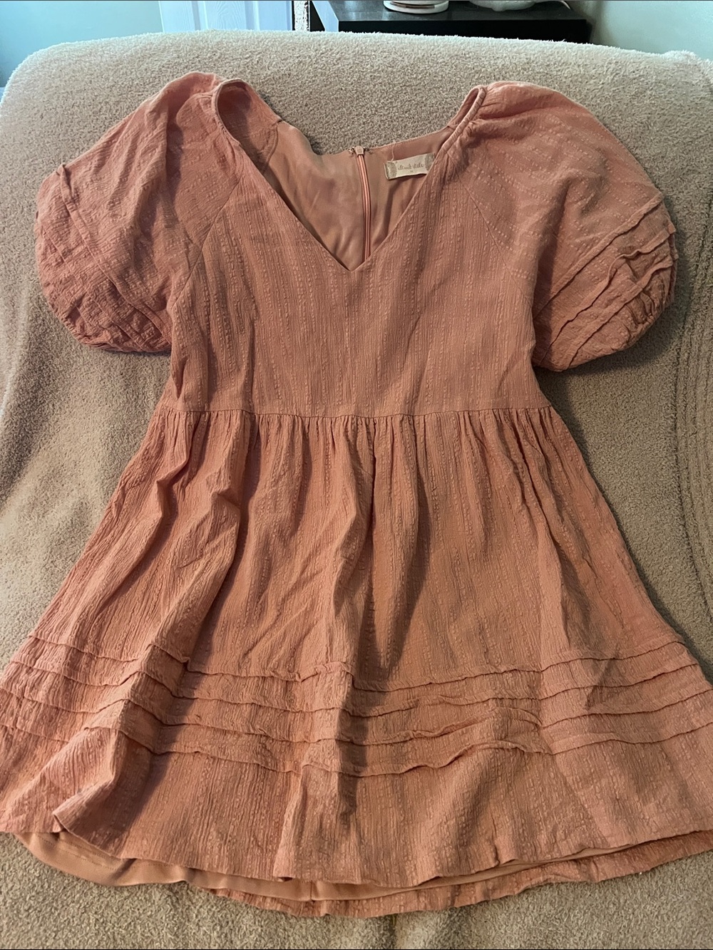 Altar'd State Dusty Rose Puff-Sleeve Tiered Dress